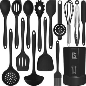 🆕 Silicone Heat Resistant Kitchen Utensils Turner Tongs Spatula Spoon Brush Set